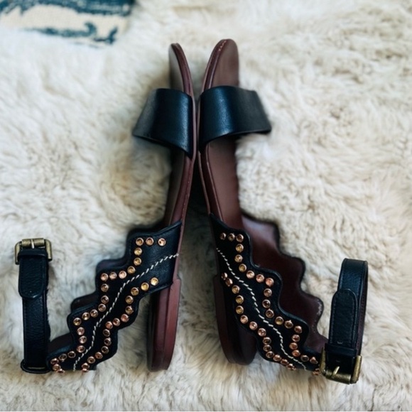 See By Chloe Leather Studded Embellished Open Toe Flats Sandals Shoes Black 7 - Picture 2 of 6